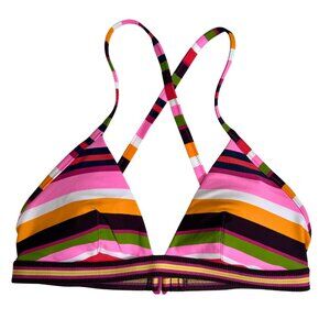 Aerie Bikini Top Large Pink Striped Triangle Crossback Swimsuit Beach